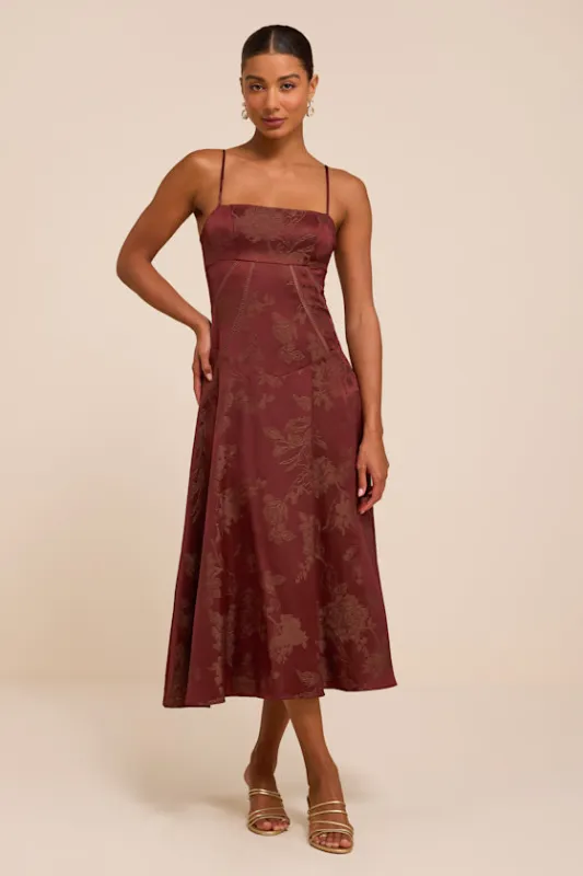 Dex Rust Jacquard Lace-Up Midi Dress made by Lulus