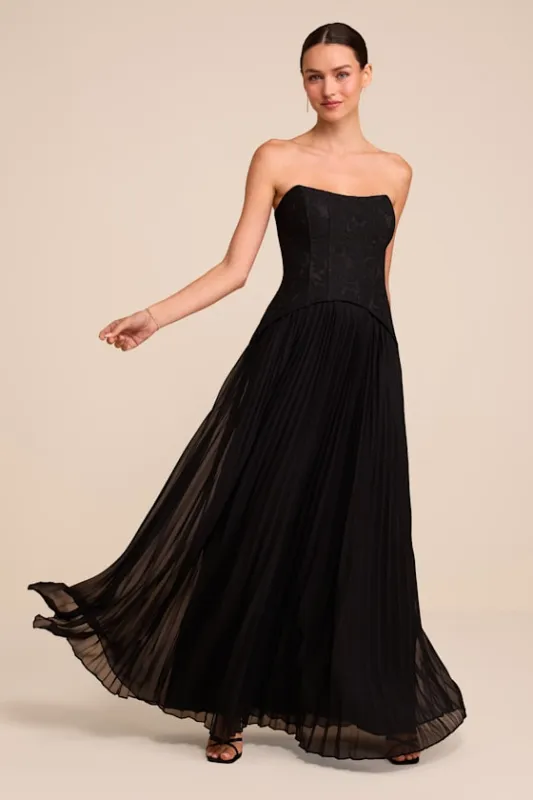 Olivia Black Strapless Bustier Maxi Dress made by Lulus