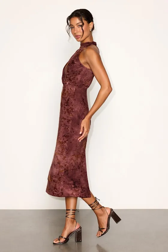 Distinctive Charm Burgundy Floral Midi Dress sold by Lulus product image thumbnail 4