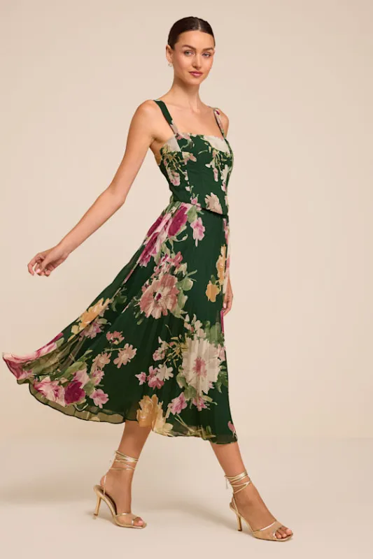 Gardenia Emerald Floral Midi Dress made by Lulus
