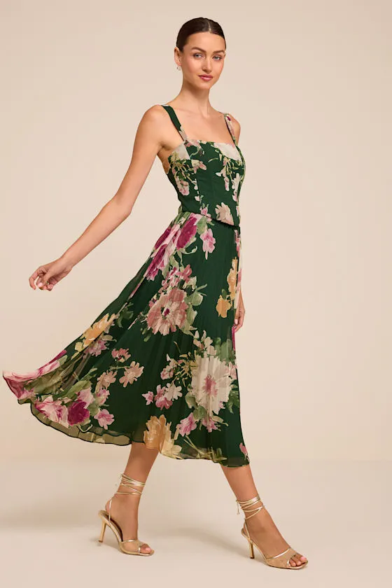 Gardenia Emerald Floral Midi Dress sold by Lulus