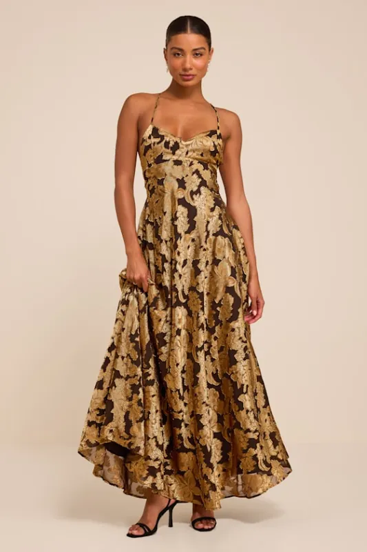 Starlet Brown Burnout Lace-Up Maxi Dress made by Lulus
