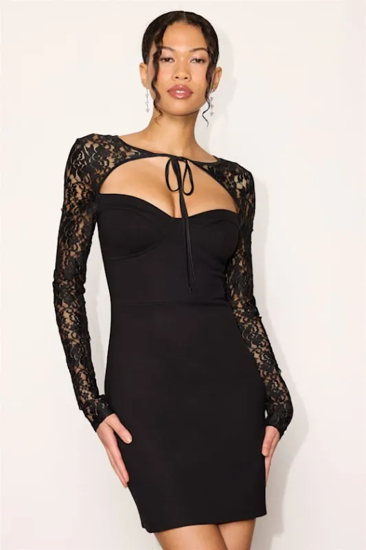 Annelise Black Lace Long Sleeve Mini Dress made by Lulus