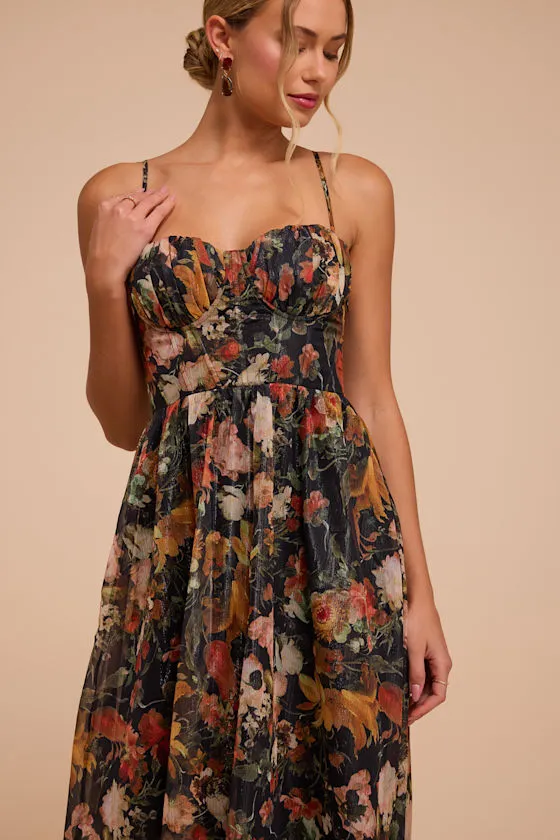 Calgary Black Floral Chiffon Midi Dress sold by Lulus product image thumbnail 2