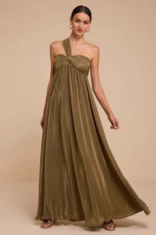 Georgianna Olive Green Plisse Maxi Dress made by Lulus