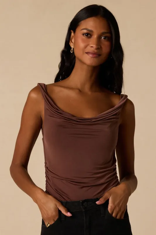 Sierra Brown Cowl Bodysuit made by Lulus