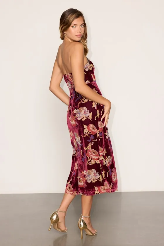 Lena Burgundy Floral Velvet Dress sold by Lulus product image thumbnail 3