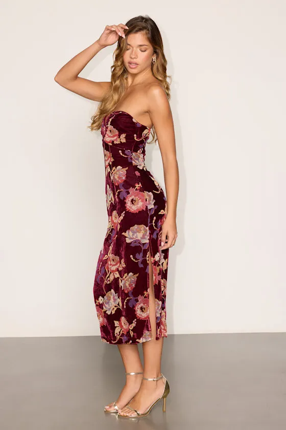 Lena Burgundy Floral Velvet Dress sold by Lulus product image thumbnail 4