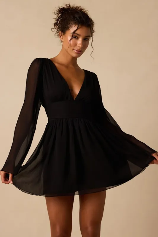 Cinna Black Bell Sleeve Skater Mini Dress made by Lulus
