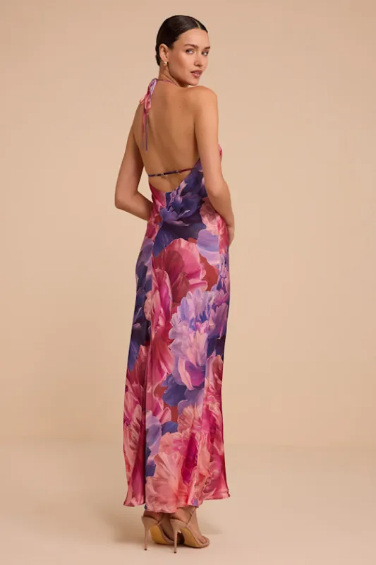 Cassia Purple Multi Floral Halter Maxi Dress made by Lulus