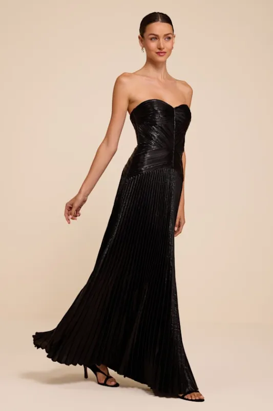 Elkay Black Pleated Drop Waist Maxi Dress made by Lulus