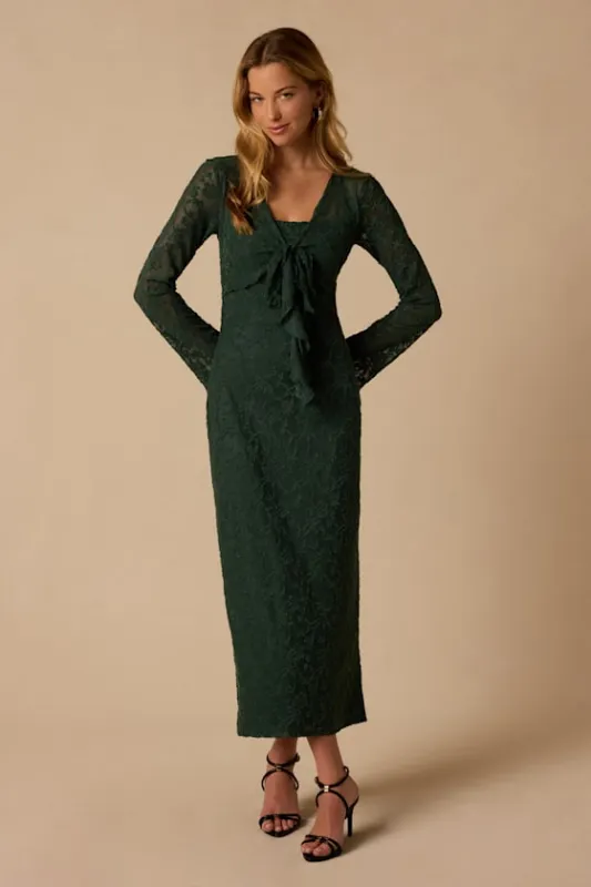 Simone Emerald Lace Tie-Front Midi Dress made by Lulus