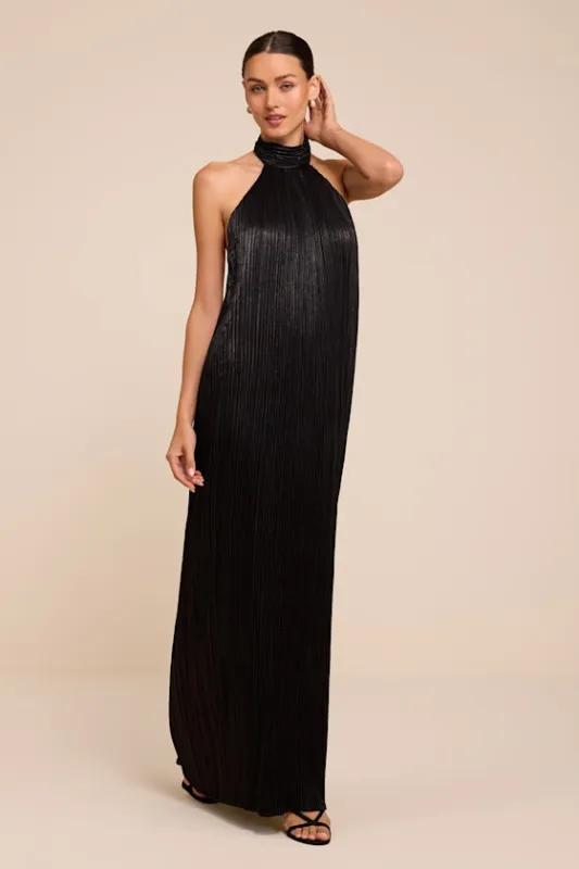 Marta Black Metallic Pleated Backless Maxi made by Lulus