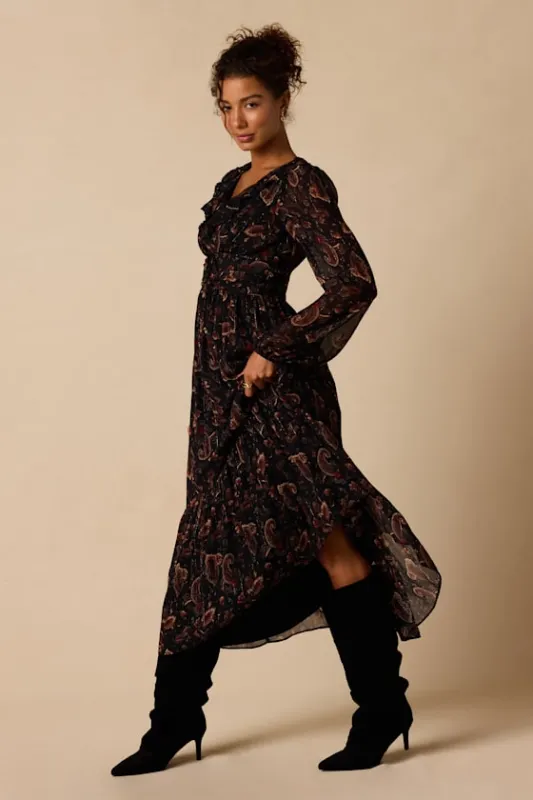 Stevie Black Multi Long Sleeve Midi Dress made by Lulus