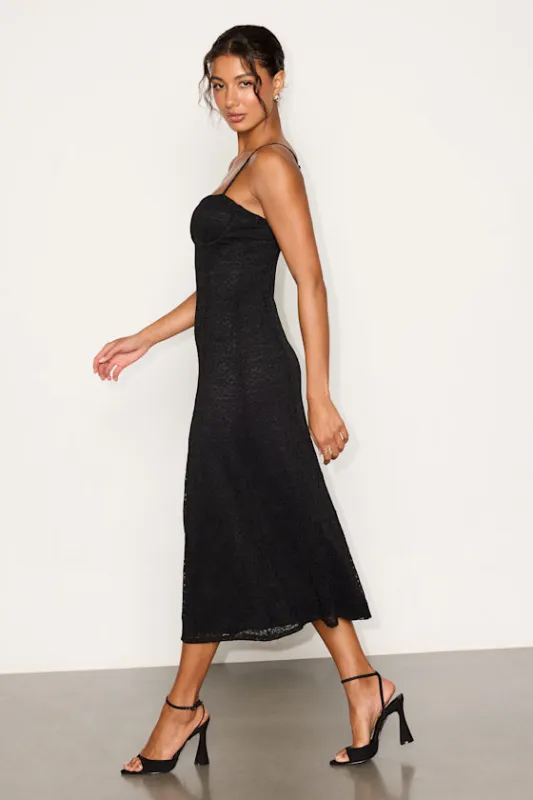 Dara Black Bustier Midi Dress made by Lulus