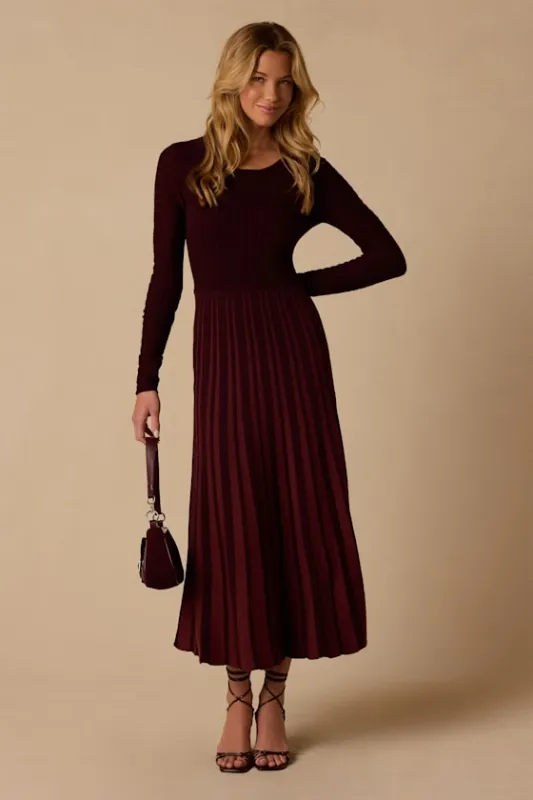 Violetta Burgundy Pleated Knit Midi Dress made by Lulus