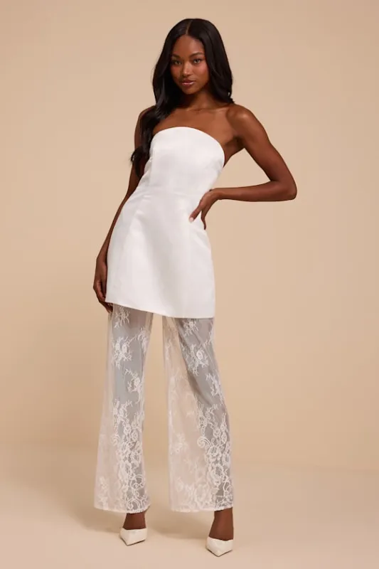 Slater White Strapless Lace Jumpsuit made by Lulus