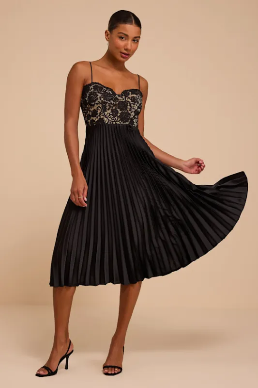 Shea Black Lace Pleated Midi Dress made by Lulus