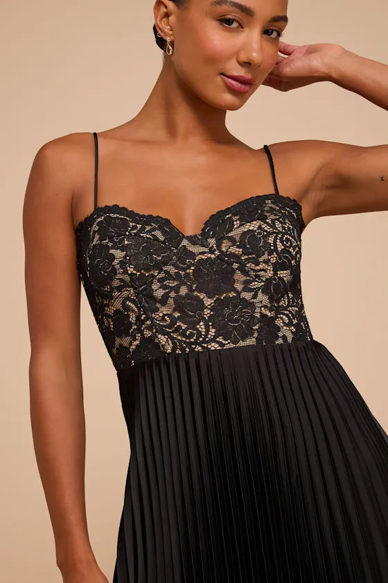 Shea Black Lace Pleated Midi Dress sold by Lulus product image thumbnail 2