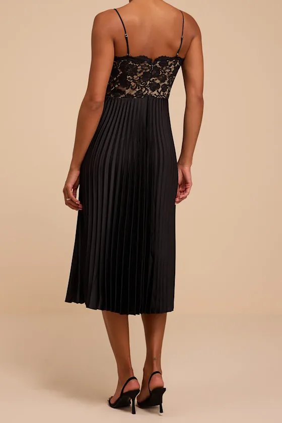 Shea Black Lace Pleated Midi Dress sold by Lulus product image thumbnail 3