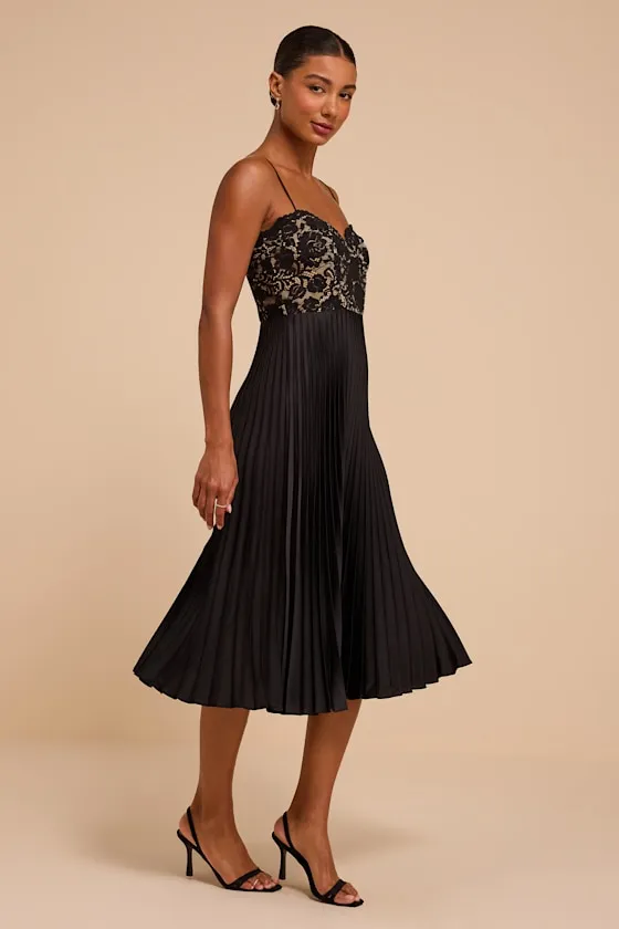 Shea Black Lace Pleated Midi Dress sold by Lulus product image thumbnail 4