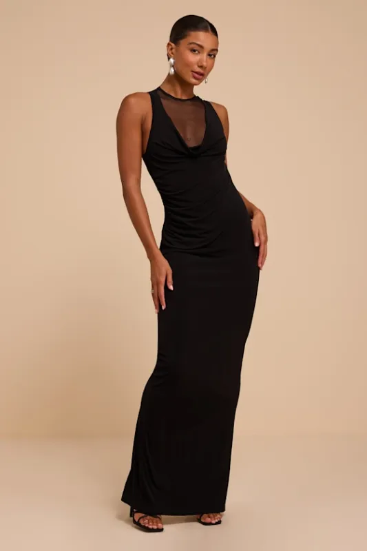 Mystique Black Mesh Maxi Dress made by Lulus
