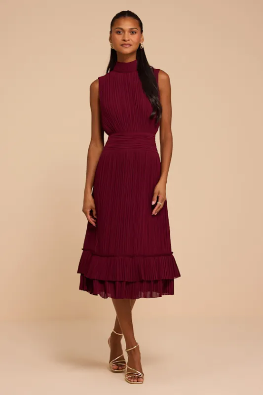 Alvana Burgundy Plisse Sleeveless Midi Dress made by Lulus