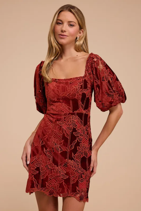 Reece Dark Red Floral Velvet Mini Dress made by Lulus