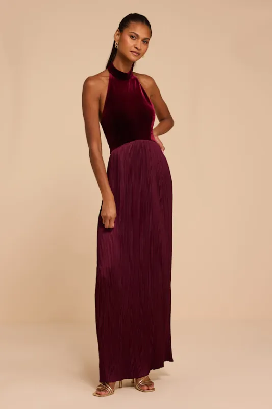 Dori Burgundy Pleated Halter Maxi Dress made by Lulus