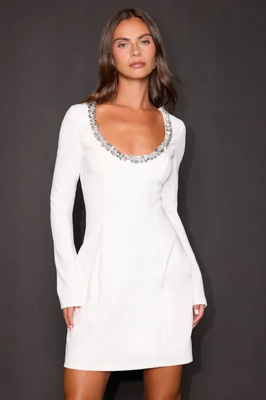 Shayla White Rhinestone Backless Dress made by Lulus