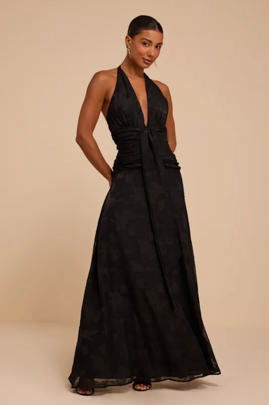 Brita Black Floral Halter Maxi Dress made by Lulus