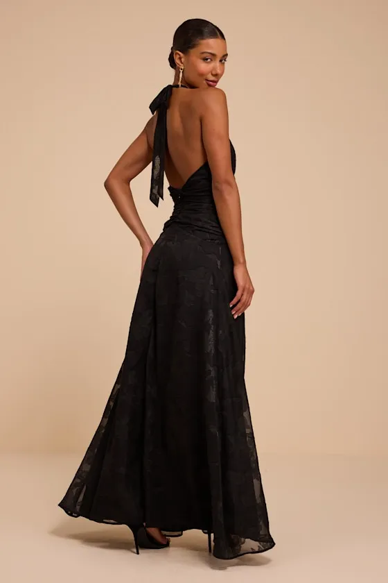Brita Black Floral Halter Maxi Dress sold by Lulus product image thumbnail 3