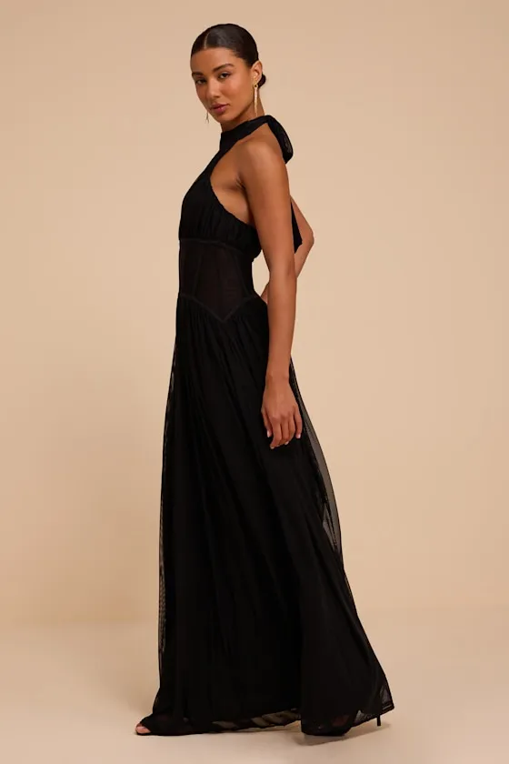 Lenora Black Halter Maxi Dress sold by Lulus product image thumbnail 4