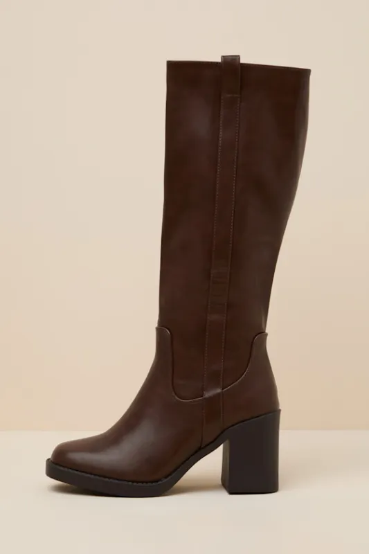 Javi Brown Knee-High Boots made by Lulus