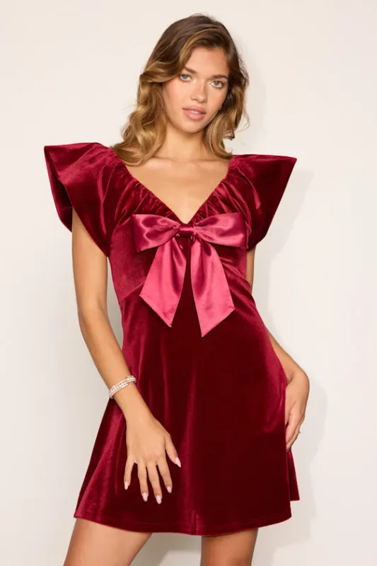 Abigail Burgundy Velvet Bow Mini Dress made by Lulus