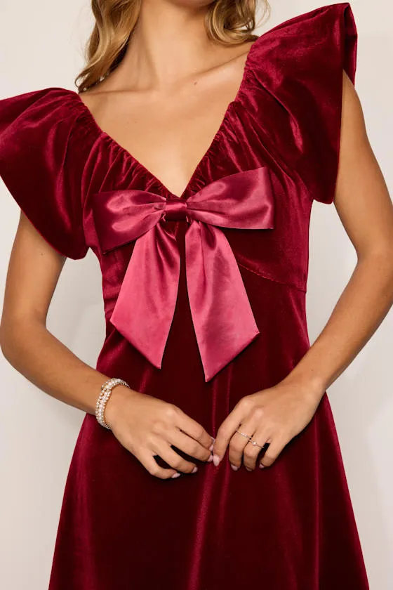 Abigail Burgundy Velvet Bow Mini Dress sold by Lulus product image thumbnail 2