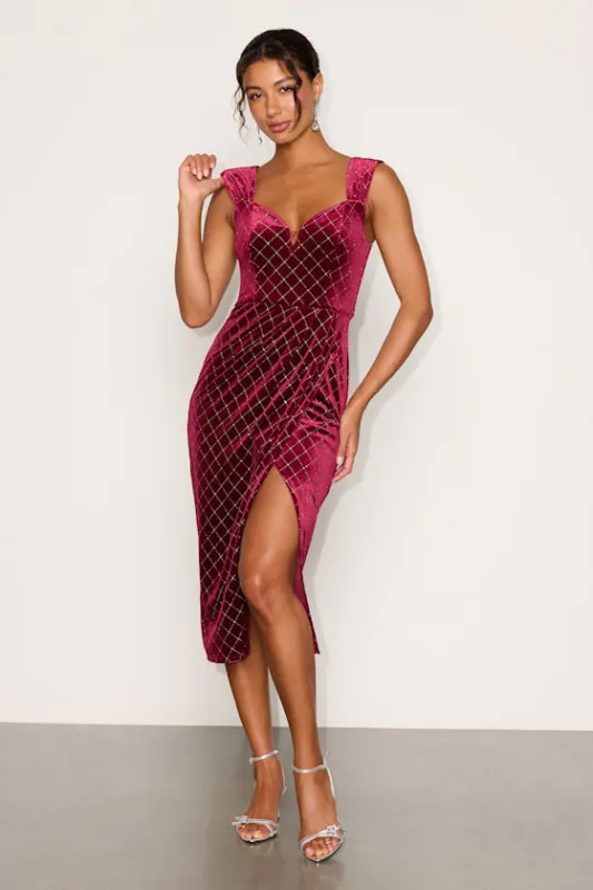 Constance Berry Velvet Rhinestone Column Midi Dress made by Lulus