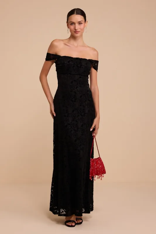 Sarah Black Lace Off-the-Shoulder Maxi Dress made by Lulus