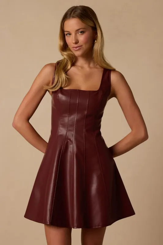 Kristin Burgundy Faux Leather Mini Dress made by Lulus