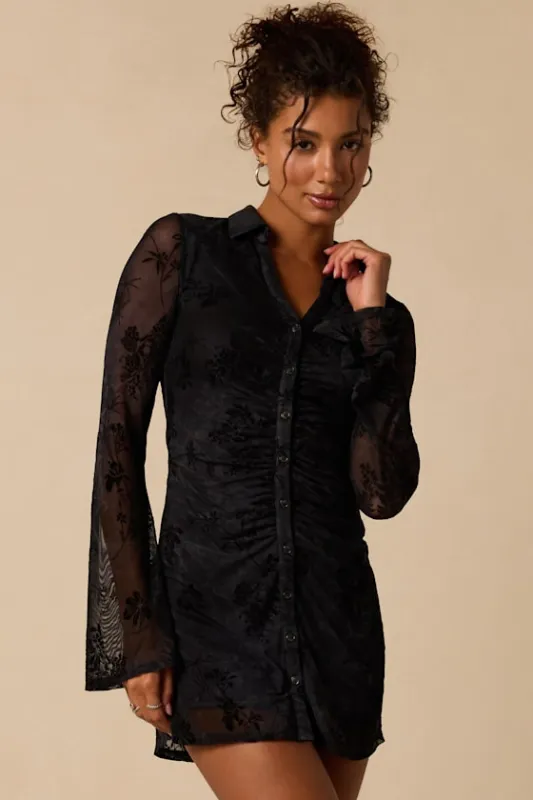 Marcella Black Velvet Mesh Button-Front Mini Dress made by Lulus