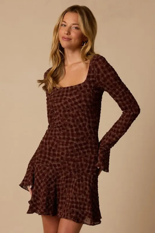 Natalie Burgundy Print Long Sleeve Mini Dress made by Lulus