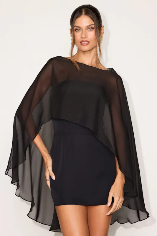 Brenna Black Cape Mini Dress made by Sndys