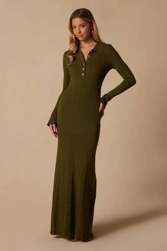 Juna Olive Green Ribbed Knit Maxi Dress made by Lulus