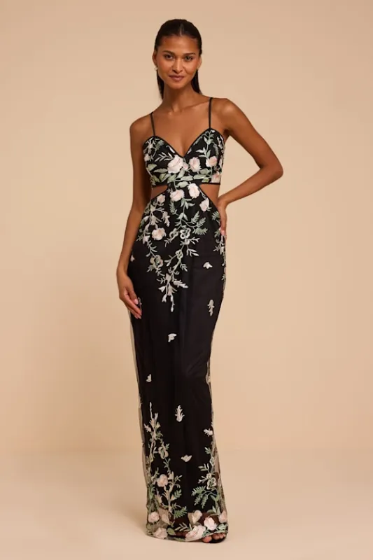 Petal Black Floral Cutout Maxi Dress made by Lulus