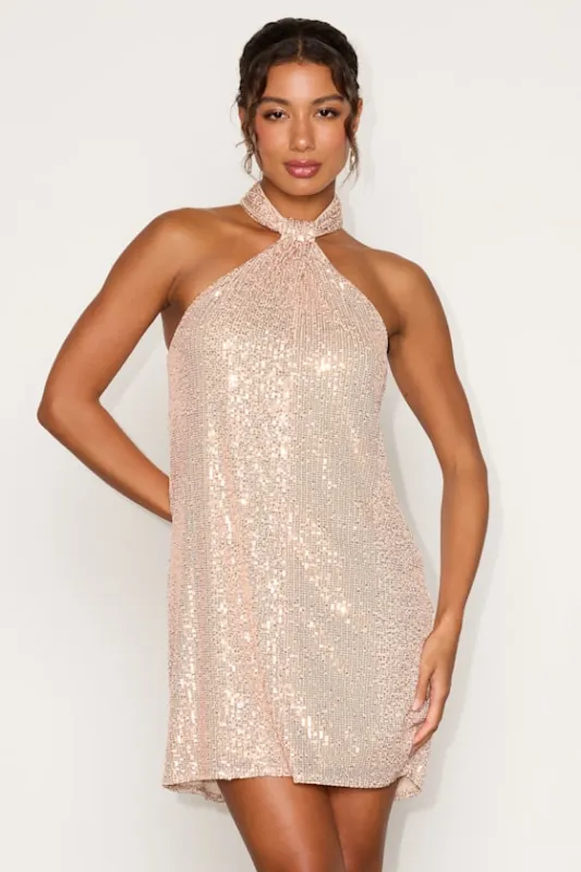 Kaia Champagne Sequin Mini Dress made by Lulus