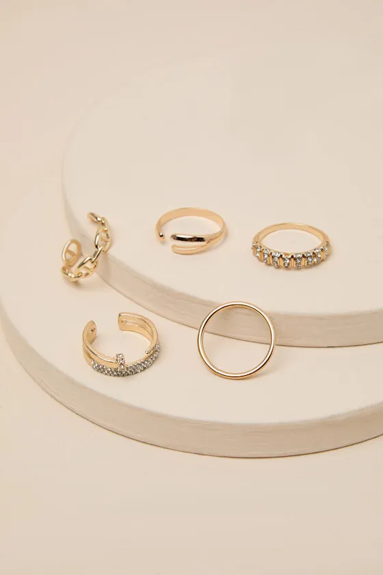 Jinx Gold 5-Piece Ring Set sold by Lulus product image thumbnail 2
