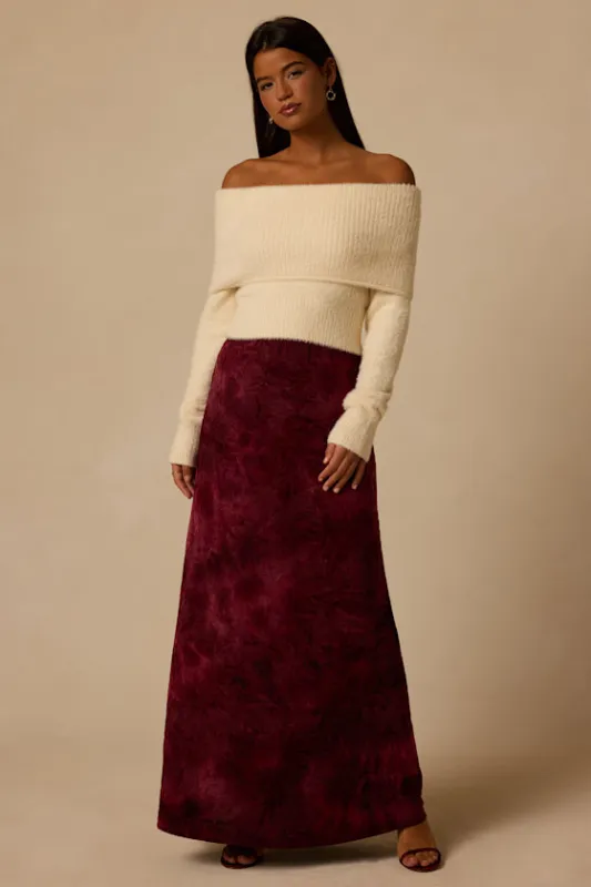 Minerva Burgundy Floral Burnout Velvet Maxi Skirt made by Lulus