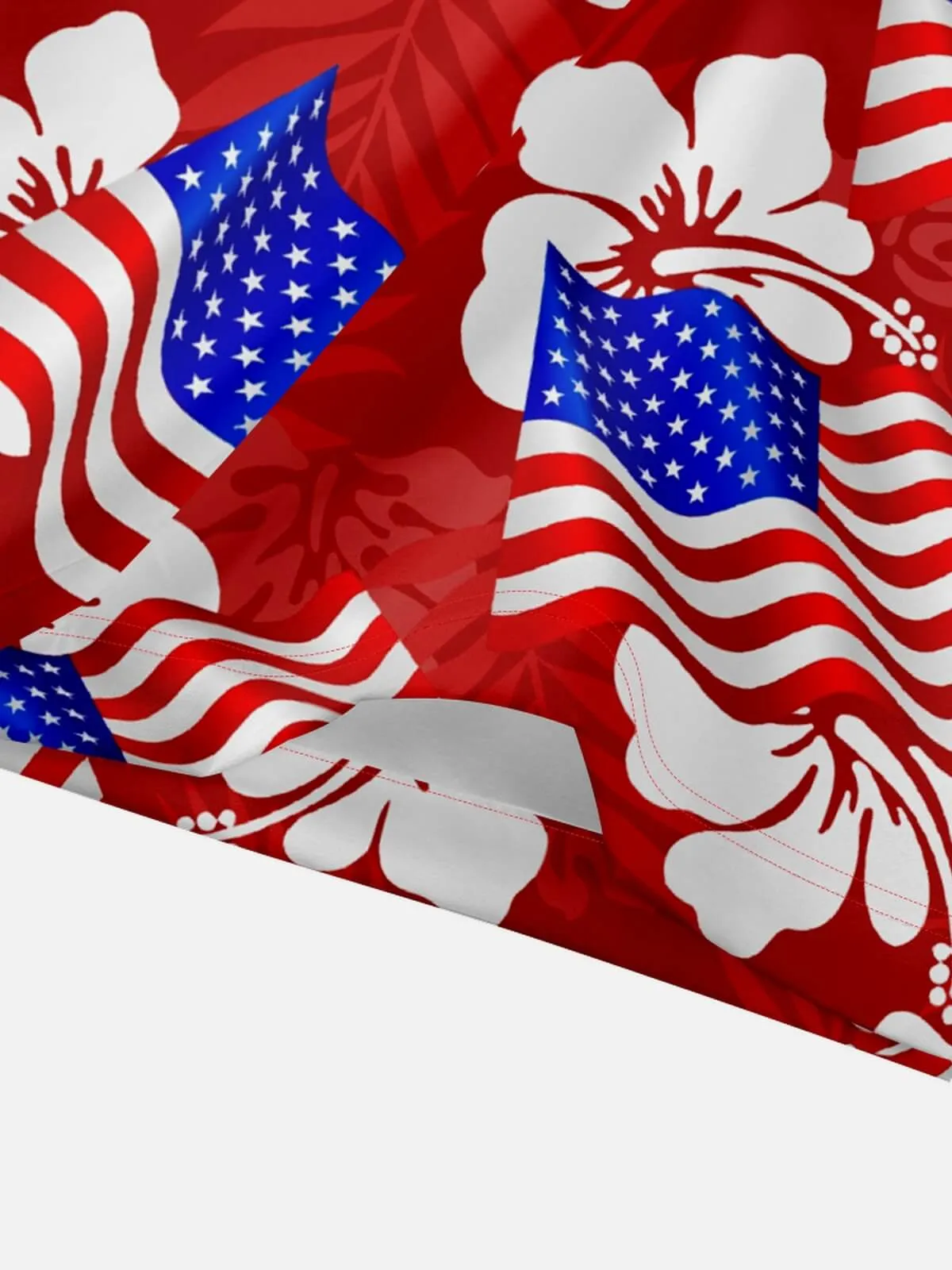 Men's Patriotic American Flag Hibiscus Hawaiian Short Sleeve Shirt sold by Eleven Oasis product image thumbnail 3