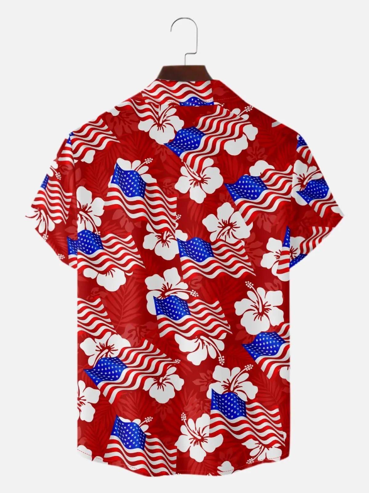 Men's Patriotic American Flag Hibiscus Hawaiian Short Sleeve Shirt sold by Eleven Oasis product image thumbnail 2