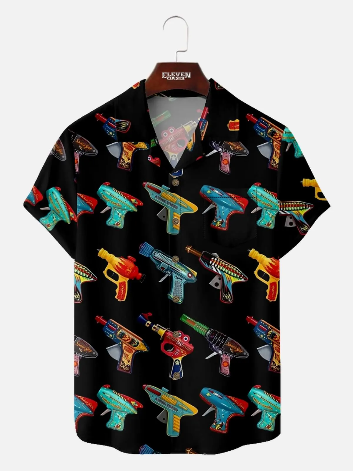 Men's Retro Space Blaster Short Sleeve Shirt sold by Eleven Oasis